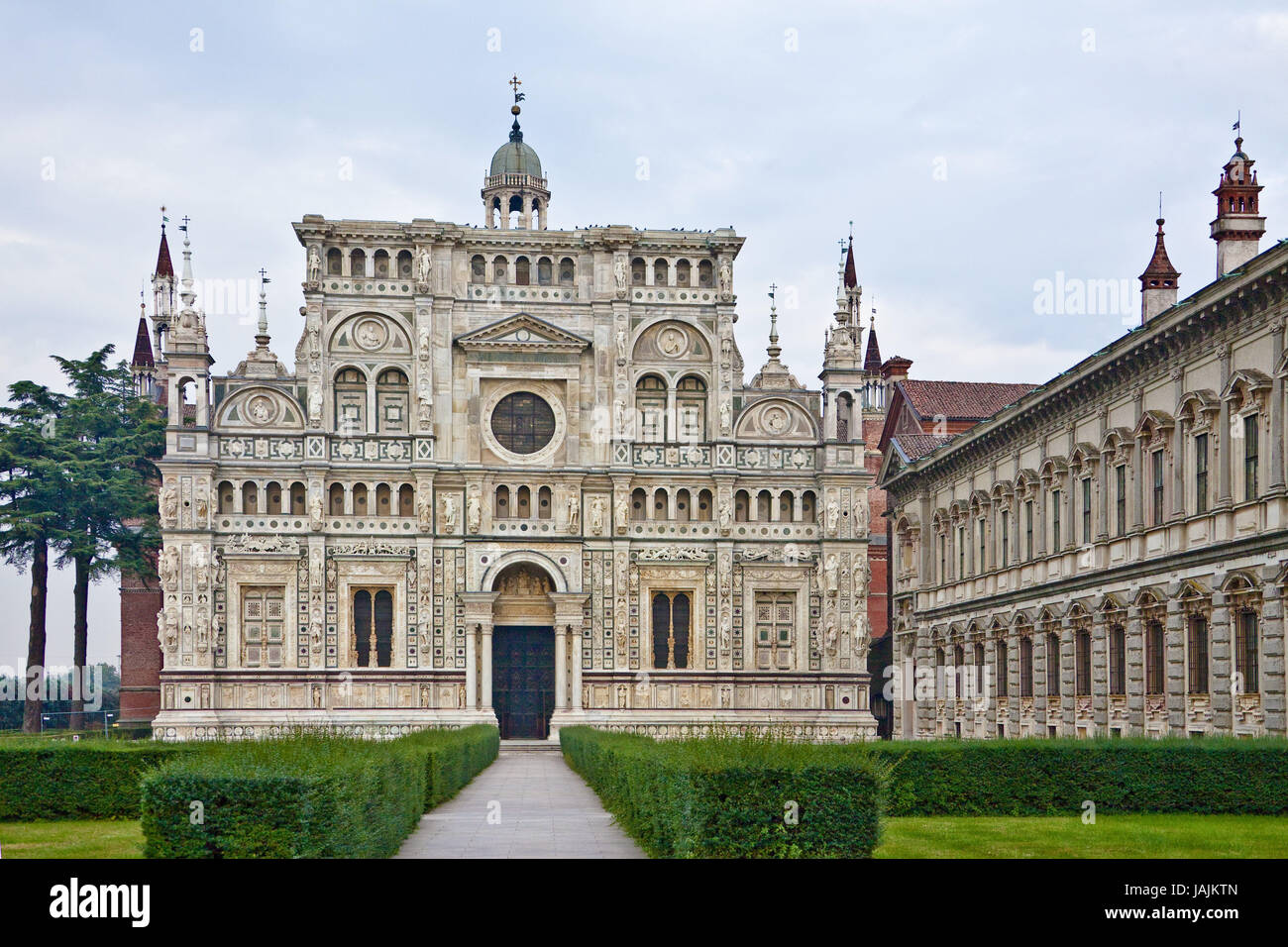 Italien, Lombardei, Kreuzgang Anlage Certosa Tu Pavia, Fassade der Kirche Madonna Depression Gnade, Stockfoto