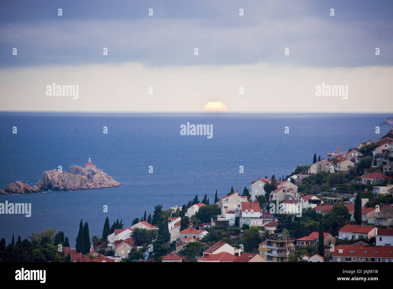 Kroatien, Dubrovnik, Stadtbild, Meer, Sonnenuntergang, Stockfoto