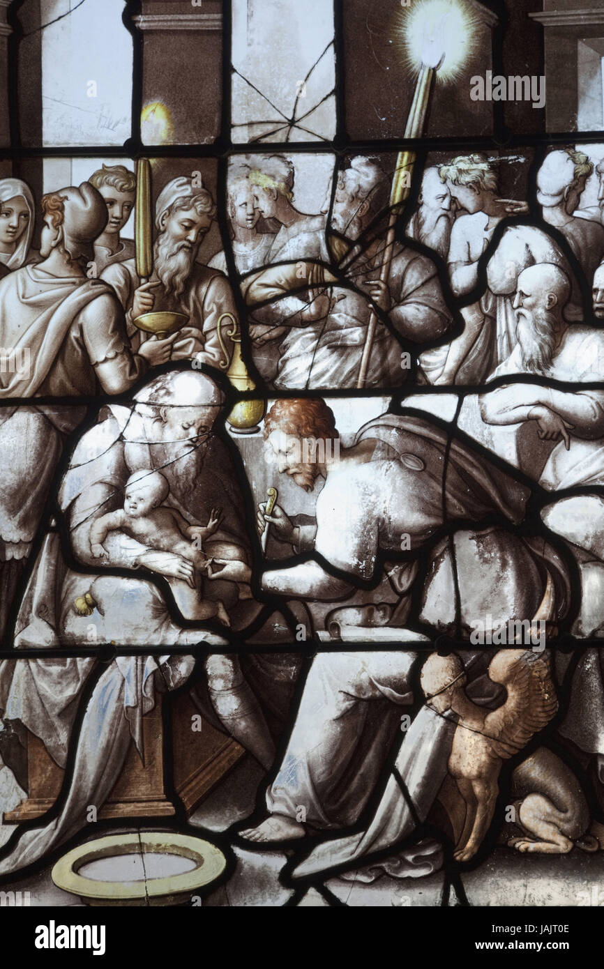 Frankreich, Ile-de-France, Chantilly, Schloss Chantilly, Band, führen Glasfenster, Vertretung "Beschneidung Jesu", Stockfoto