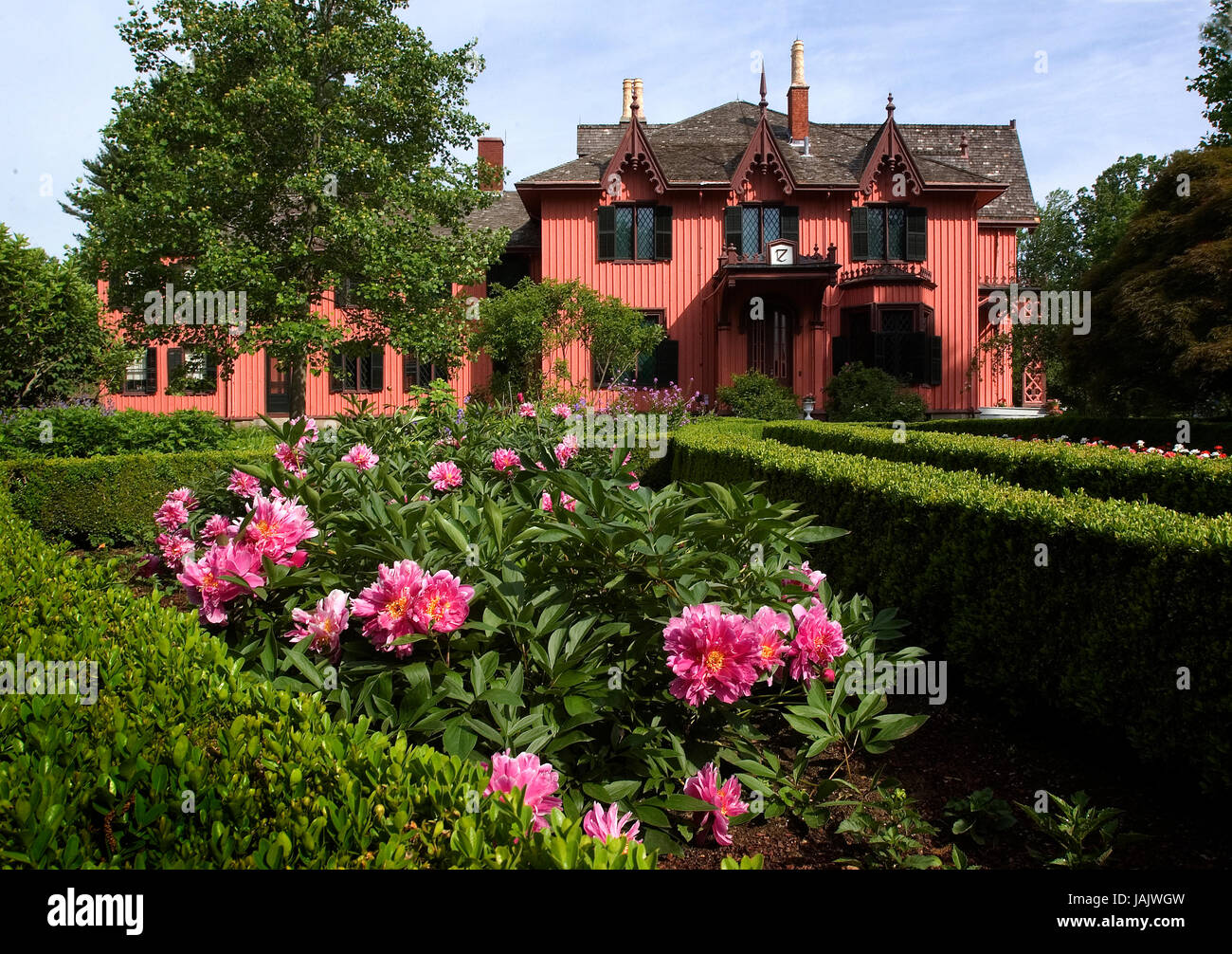 1846 in neu modischen neugotischen Stil erbaut, Roseland Cottage schildert das Leben der Sommer in Connecticut, USA Stockfoto