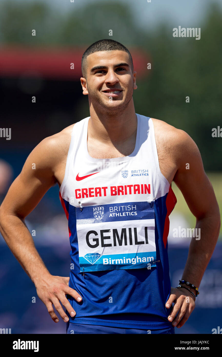 Adam GEMILI im Wettbewerb bei der Herren 100m am 2016 Diamond League, Alexander Stadium, Birmingham, UK, 6. Juni 2016. Stockfoto