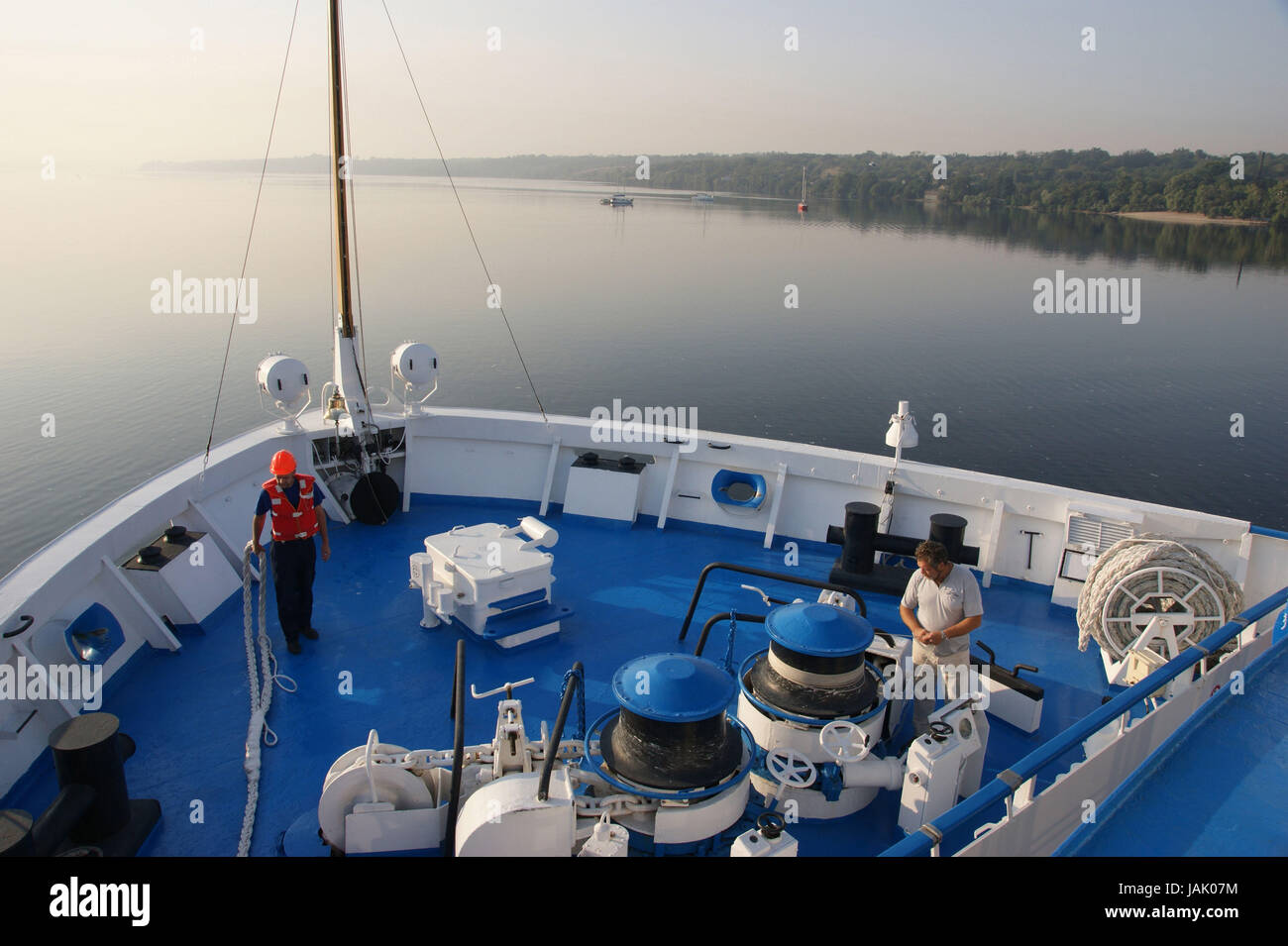 Die Ukraine, Saporischschja, Dnepr, Schiff Bug, "Offenbarung des general Watutin", morgen tuning, Stockfoto