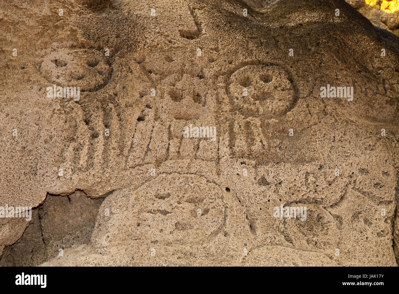 Antike Felsbilder der Taino-Kultur, Nächstenliebe de aus südamerikanischen Indianer, Nationalpark Isla Cabritos, Lago Enriquillo, der Dominikanischen Republik, Stockfoto
