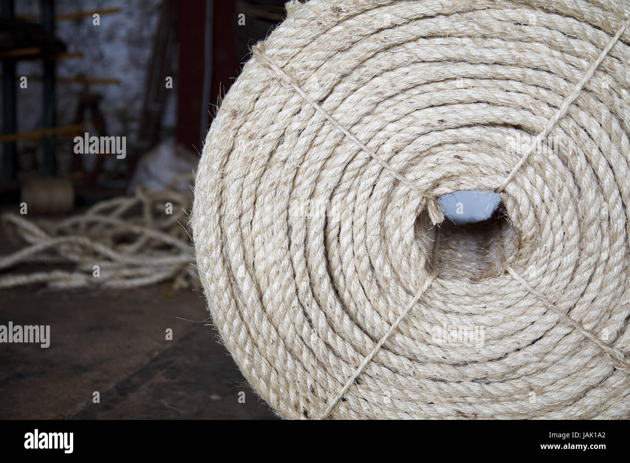 Mexiko, Yucatan, Sotuta de Peon, Hacienda, Sisal, Seil, aufgerollt, Stockfoto