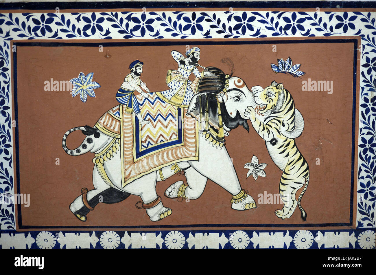 Indien, Rajasthan, Udaipur, Bagore-Ki-Haveli, Wandmalerei, Stockfoto