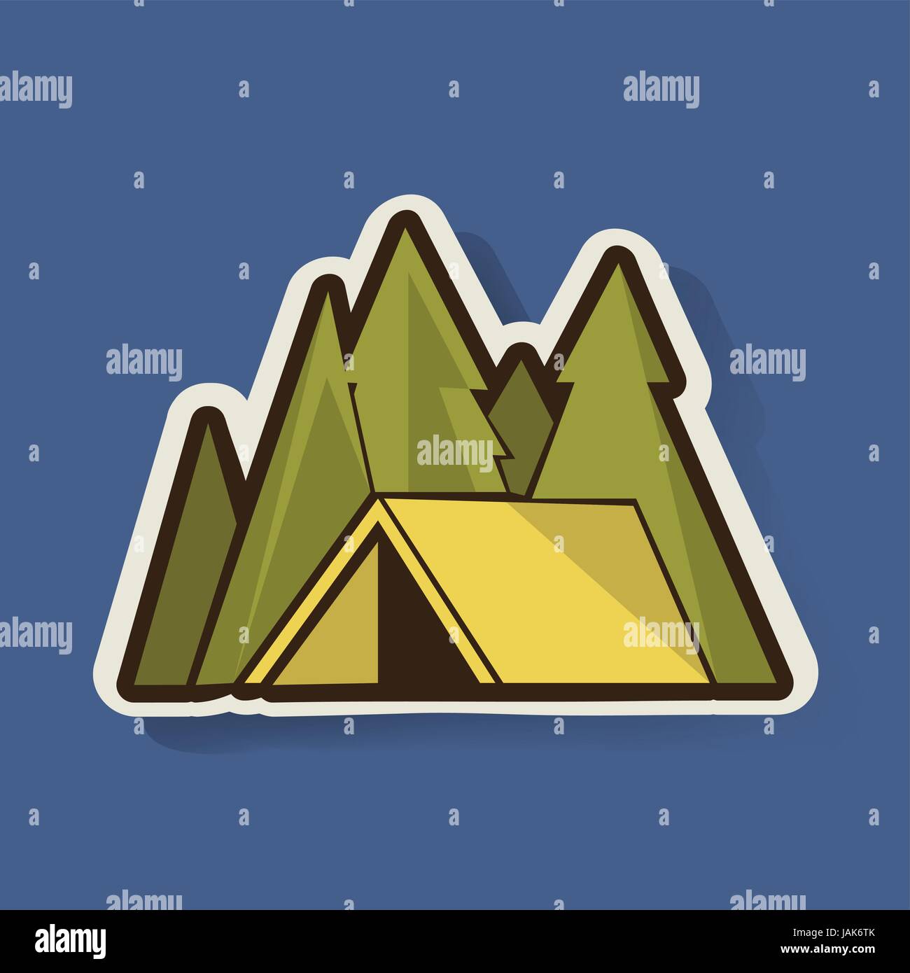 Gelbe Zelt mit Pinien Bäumen Camping Grafik Illustration Vektor Stock Vektor