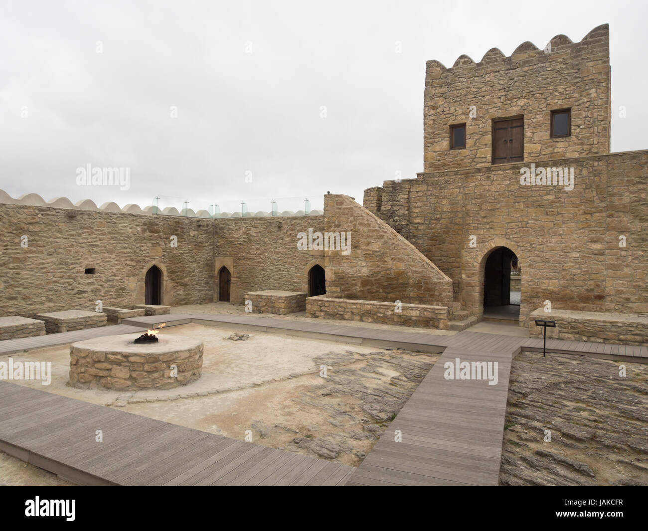 Baumeistern, Feuer-Tempel von Baku in Aserbaidschan, eine alte Hindu und Zoroastrian Ort der Anbetung, restauriert und als museum Stockfoto