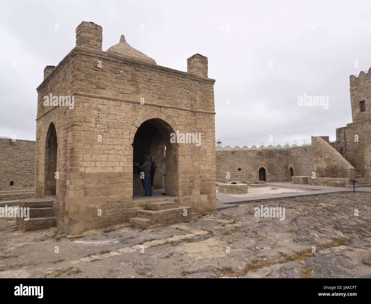 Baumeistern, Feuer-Tempel von Baku in Aserbaidschan, eine alte Hindu und Zoroastrian Ort der Anbetung, restauriert und als museum Stockfoto