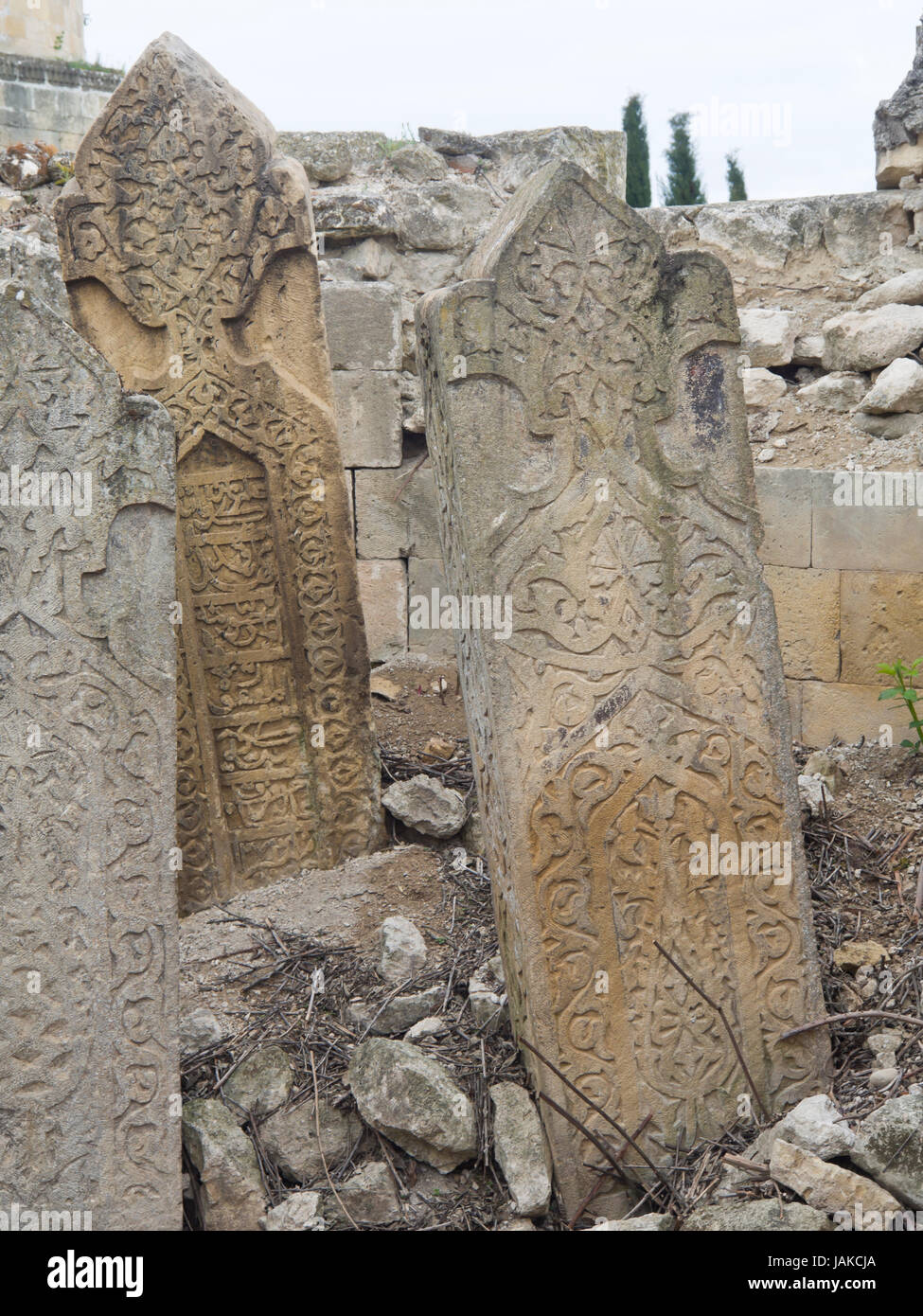Yeddi Gumbez, Schirwan Kuppeln oder das Mausoleum Schamachy Gräber von Schirwan-Dynastie Herrscher auf einem Hügel außerhalb der Stadt Şamahı in Aserbaidschan Stockfoto