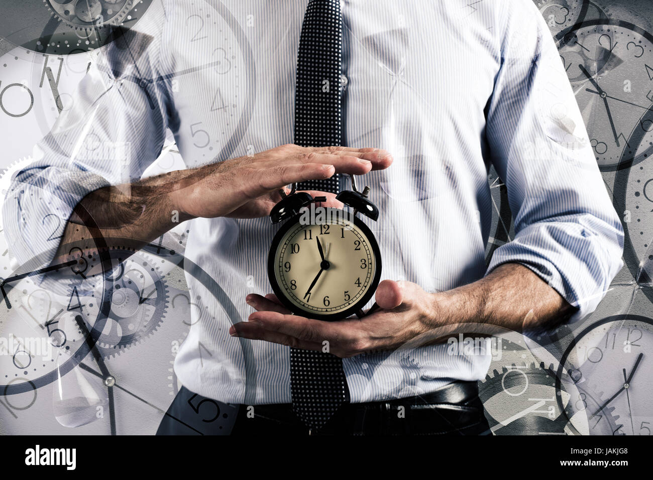 Konzept der Verzögerung und mit Uhr Stockfoto