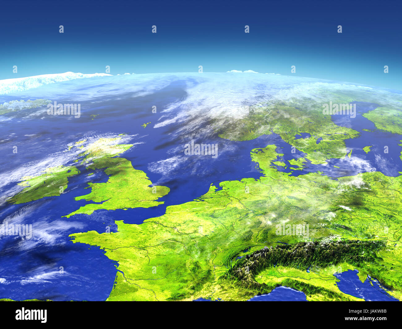 Westeuropa aus dem Weltraum. 3D Darstellung mit detaillierten Planetenoberfläche. Elemente des Bildes von der NASA eingerichtet. Stockfoto