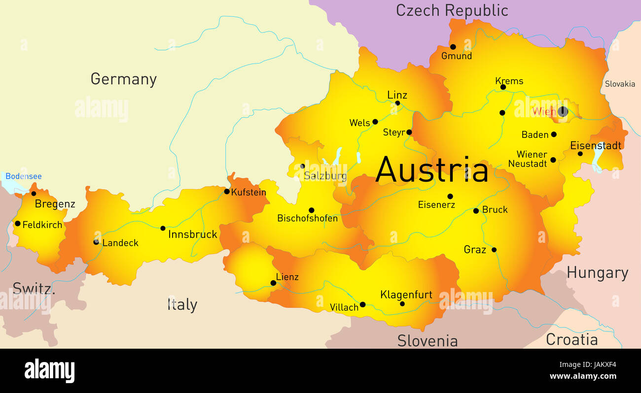 Abstrakte Farbe Vektorkarte von Österreich Land Stockfoto