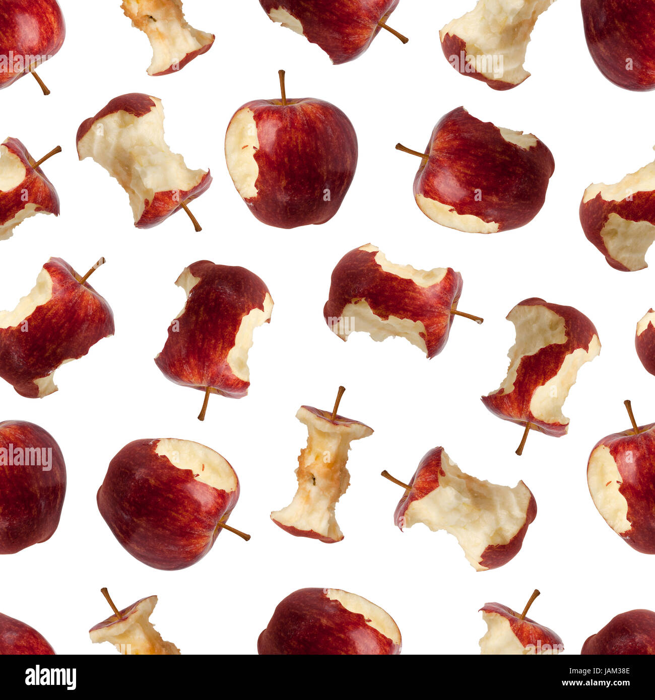 Nahtlose Muster der Bisse abgenommen einen Apfel isoliert auf weißem Hintergrund Stockfoto