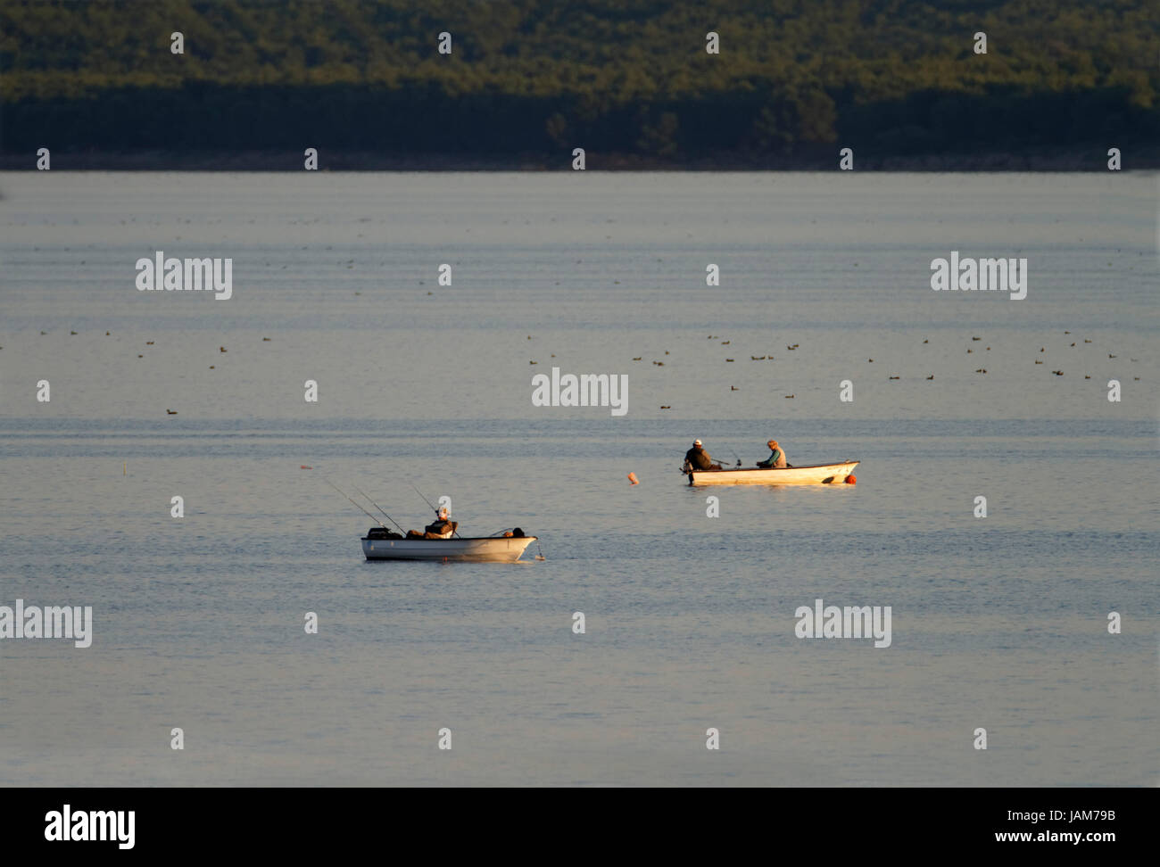 Angelboote/Fischerboote auf Vransko jezero Stockfoto