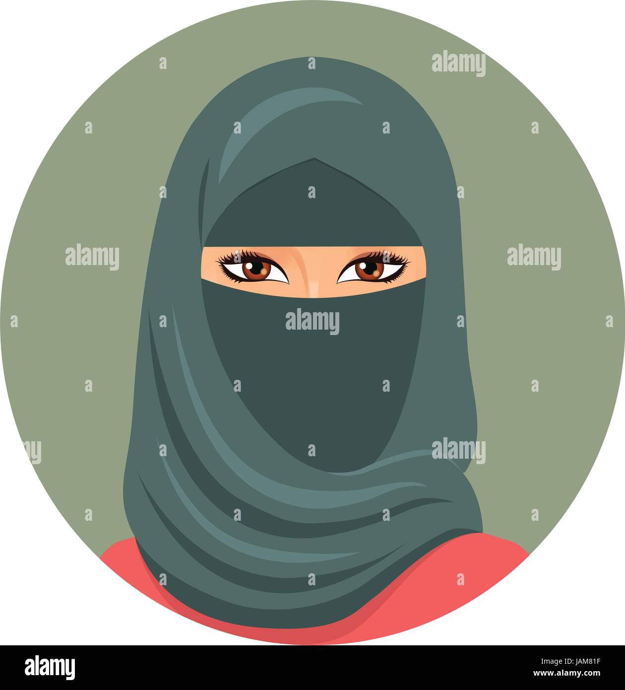 Arabische muslimische Frau Porträt in Niqab isoliert auf weißem Hintergrund Stock Vektor