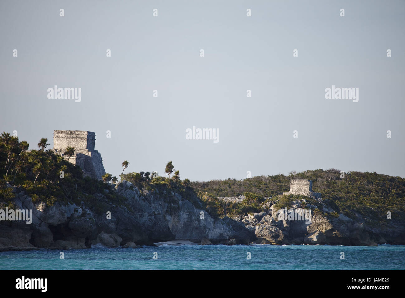 Qunitana Roo, Tulum, Mexiko, Ruinen, Maya, el Castillo, Templo del Dios de aus Vientos, Meer, Küste, Stockfoto