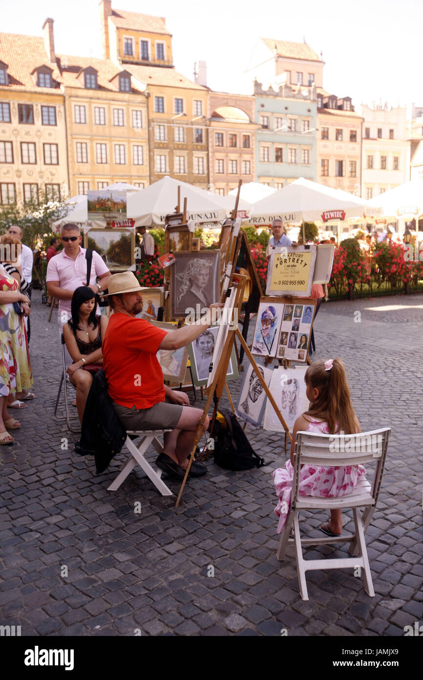 Polen, Warschau, Neustadt, Marktplatz, Straßenkünstler, Passer-by, Stockfoto