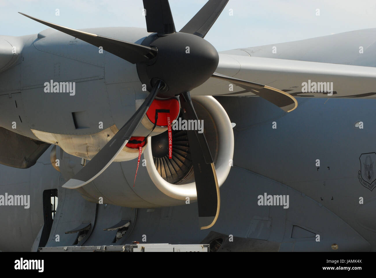Militärische Luftfahrt, U.S. Airforce, Galaxy C5, Luft-Schraube, Detail, Stockfoto