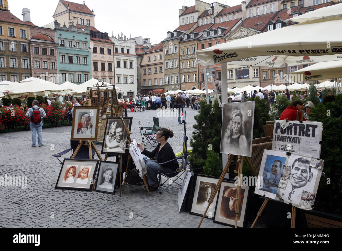 Polen, Warschau, Altstadt, Marktplatz, Streetart-Künstler, Stockfoto