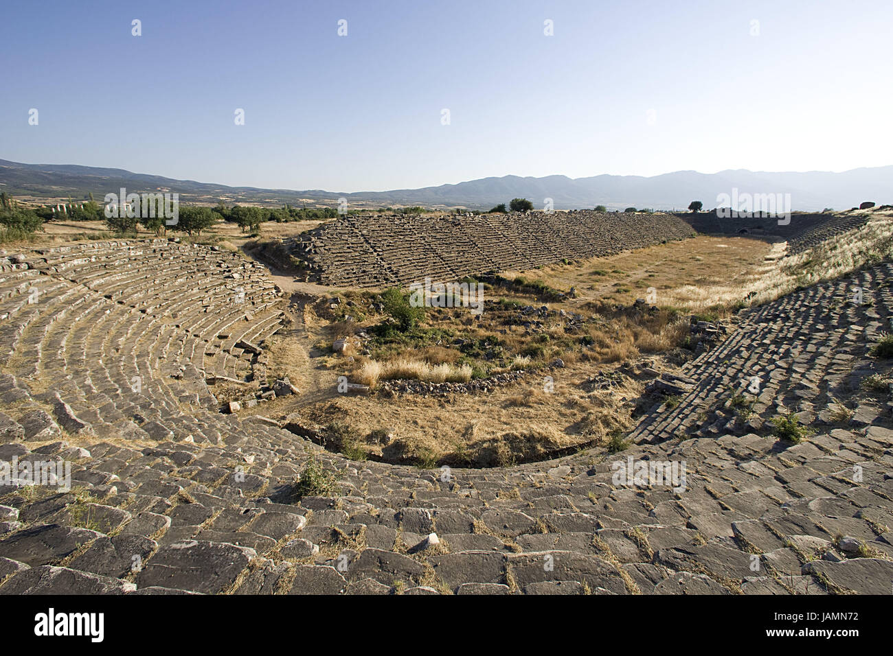 Türkei, Aphrodisias, Stadion, Ruine, Ansicht, Anatolien, Ort von Interesse, Kultur, Struktur, Architektur, antike, antike, historisch gesehen, gehört, Reihen, Sport-Stadion, Arena, Auditorium, Zuschauer Reihen, draußen, menschenleer, Stockfoto