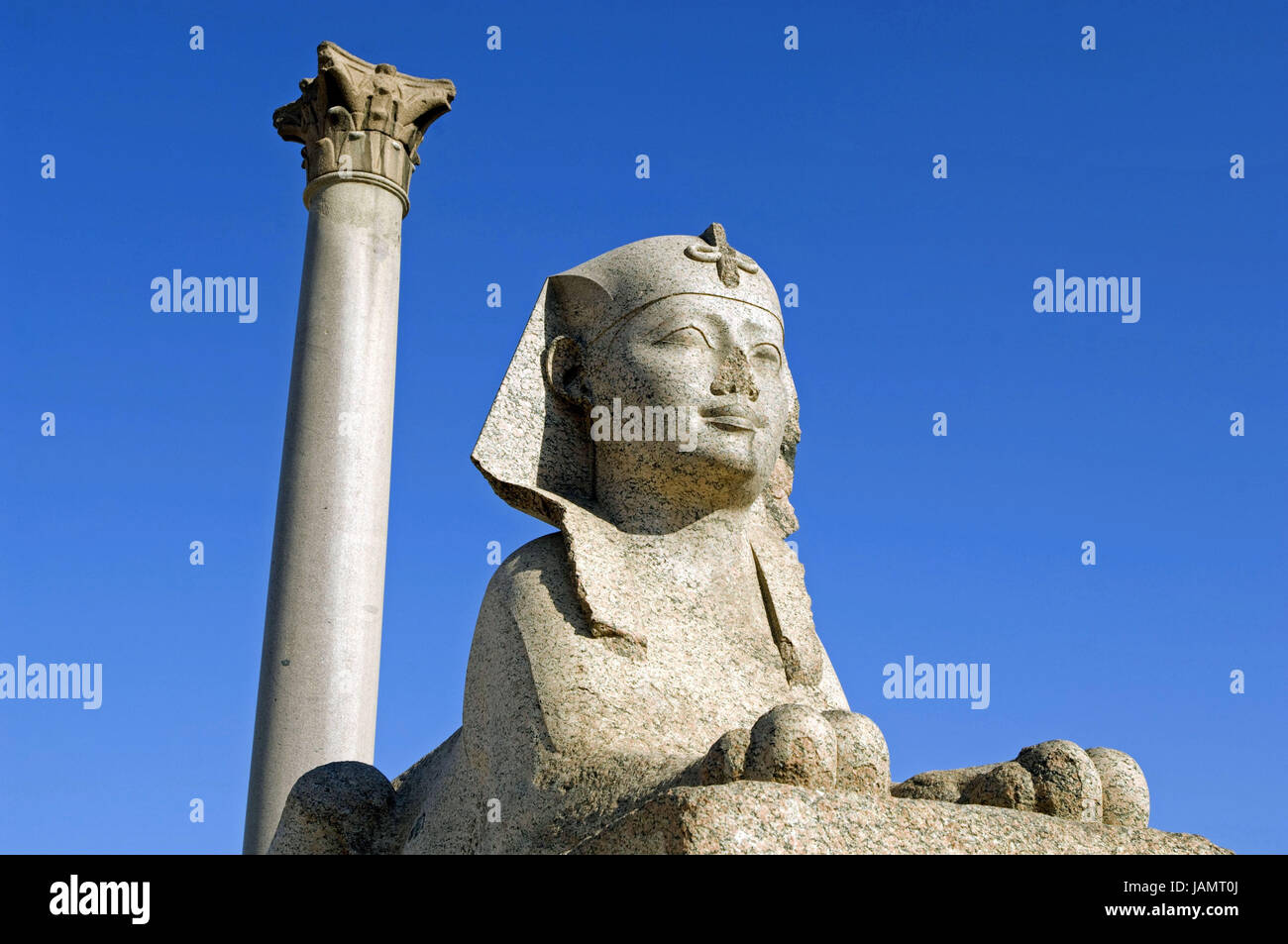 Ägypten, Alexandria, Pomp Soße Säule, Sphinx, Stockfoto