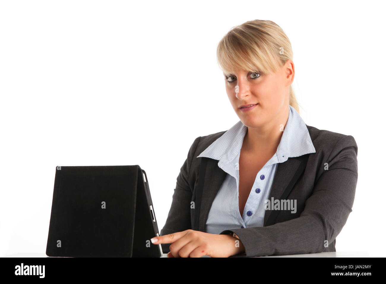 Business-Frau Mit Einem Tablett Stockfoto