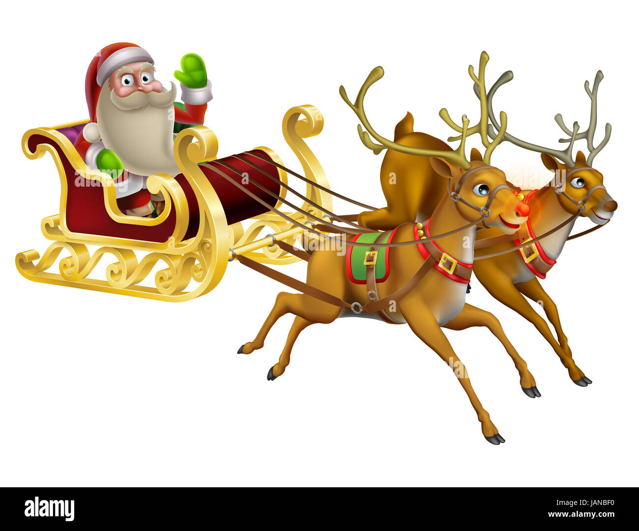 Eine Illustration der Weihnachtsmann Schlitten mit dem Weihnachtsmann
