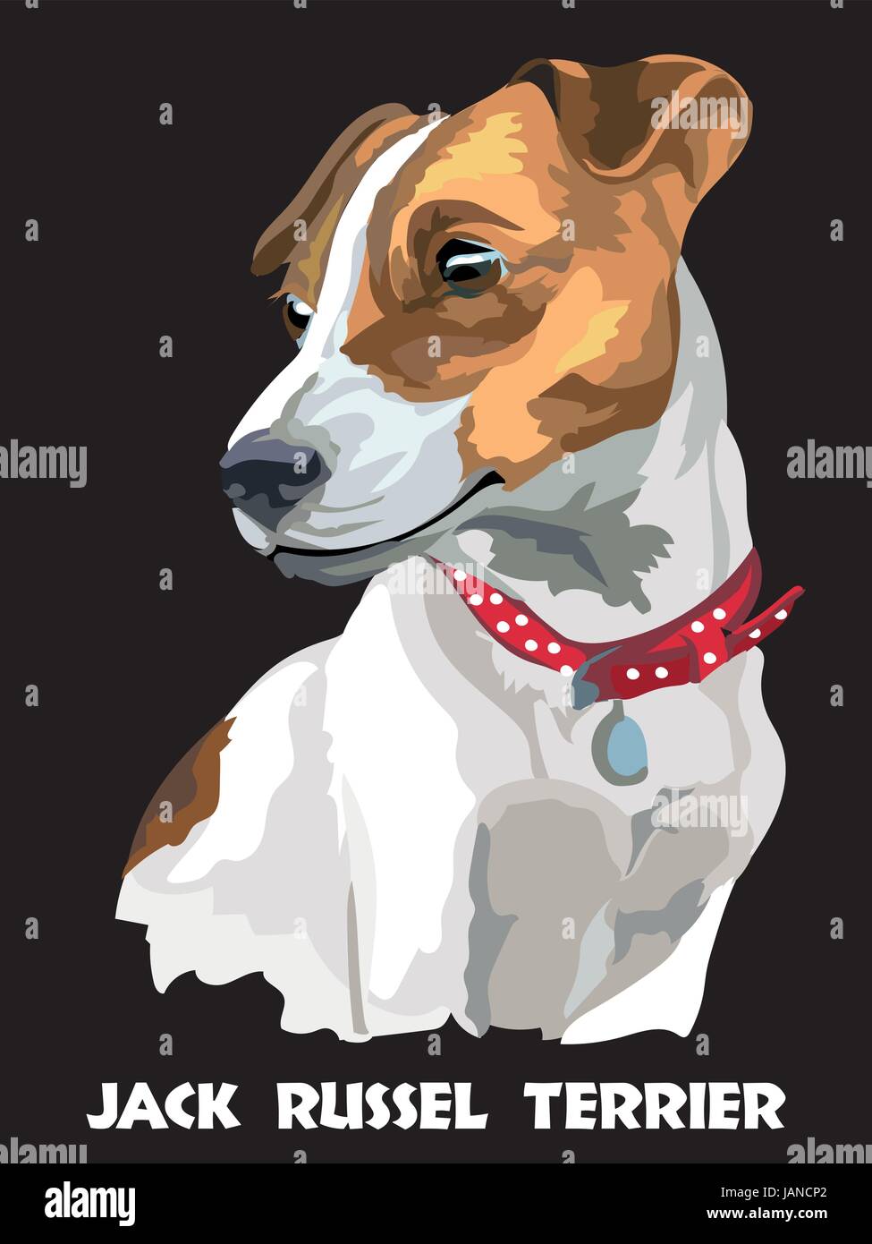 Bunte isoliert Vektor Porträt der Hund Jack Russel Terrier auf schwarzem Hintergrund Stock Vektor