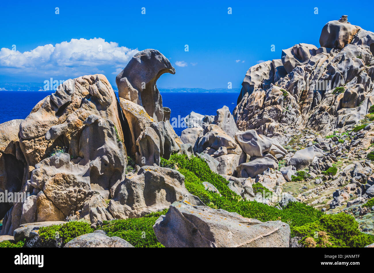 Bizarre Granit Felsformationen in Capo Testa, Sardinien, Italien Stockfoto