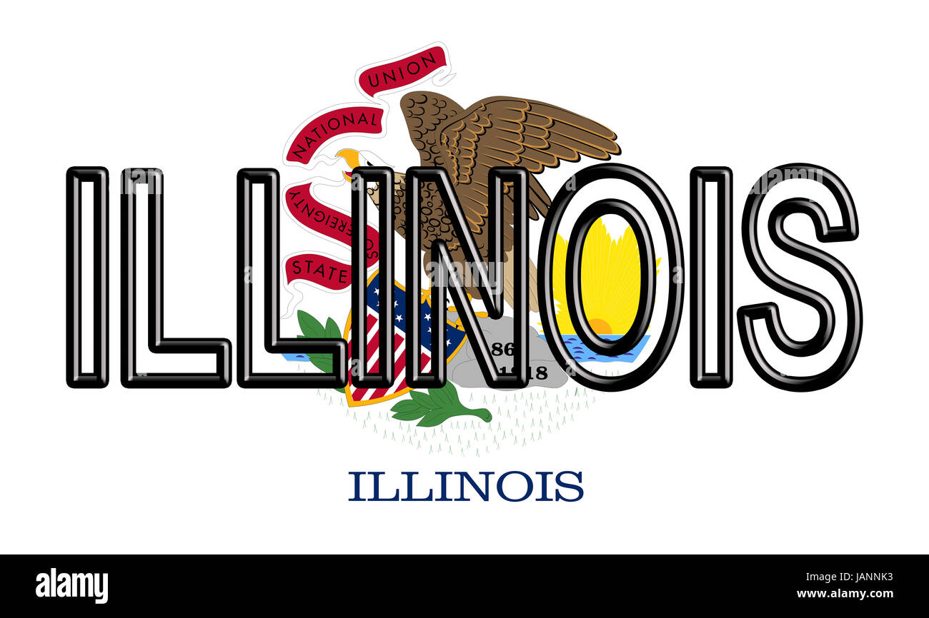 Abbildung der Flagge des Staates Illinois in den USA mit dem Staat auf die Fahne geschrieben. Stockfoto