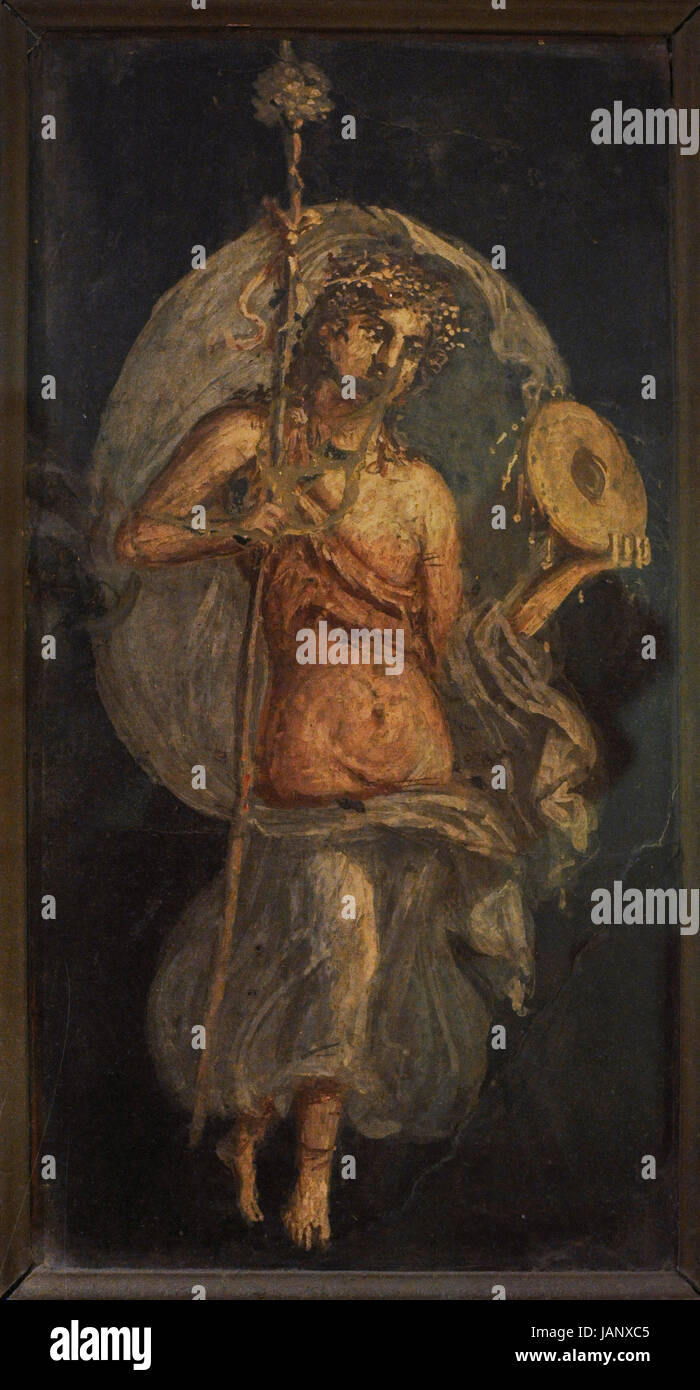 Mänade mit Trommel. Von Herculaneum. Nationales Archäologisches Museum. Neapel. Italien. Stockfoto