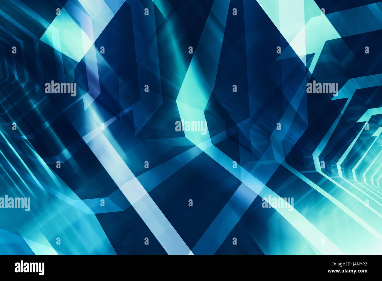 Abstrakte digitale dunkelblauem, Hightech-cg-Konzept mit glühenden chaotische polygonalen Strukturen, 3D-Illustration nützlich als Bildschirm-Hintergrund Stockfoto