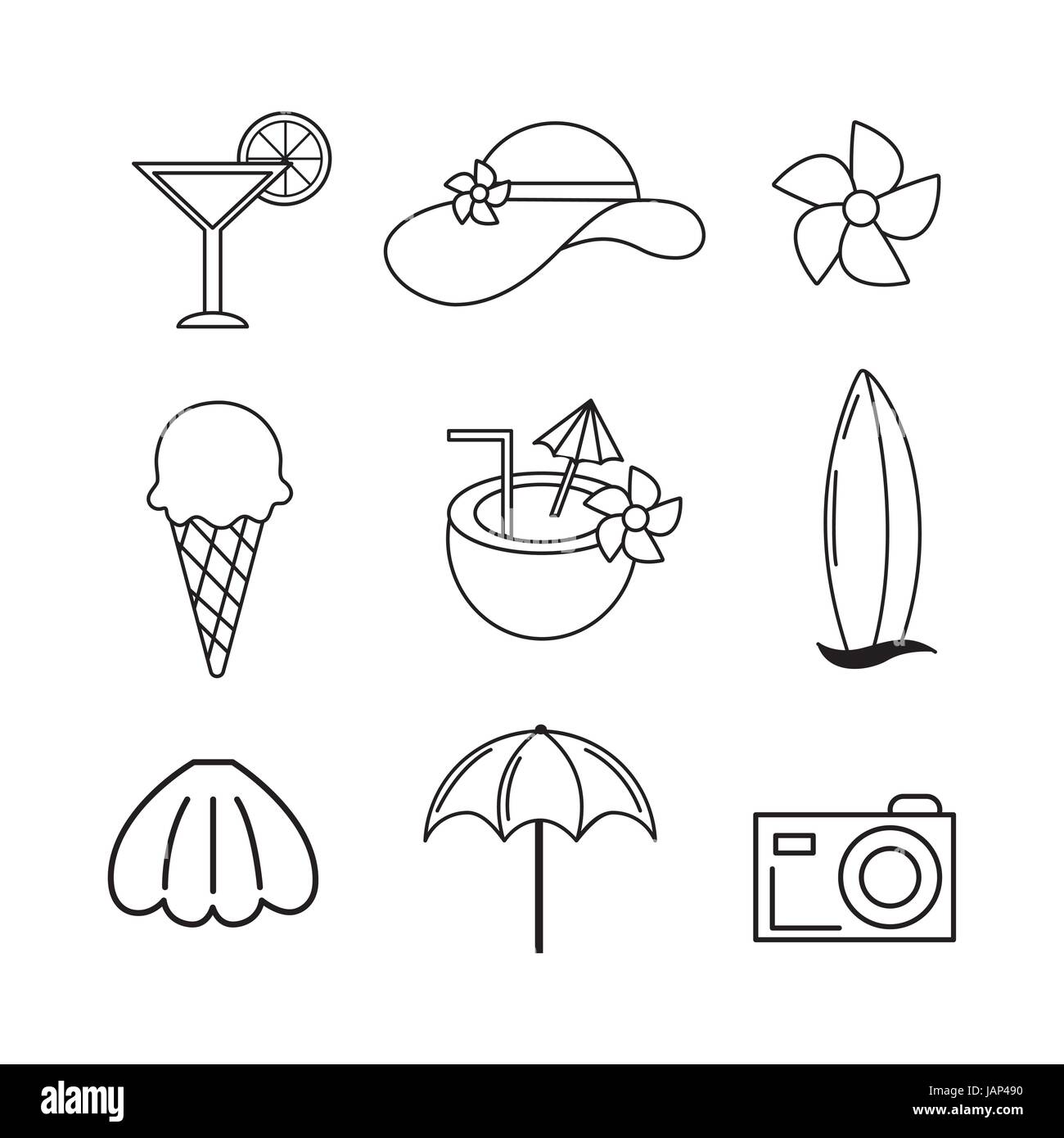 Aktivitäten in den Strand und Sommer Tagen eingestellt Stock Vektor