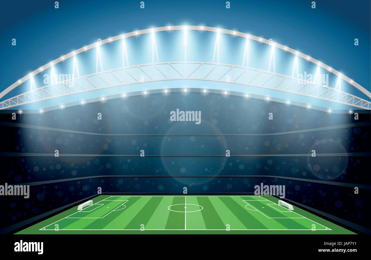 Fußballstadion mit spot-Licht. Fußball-Arena. Vektor-Illustration. Stock Vektor