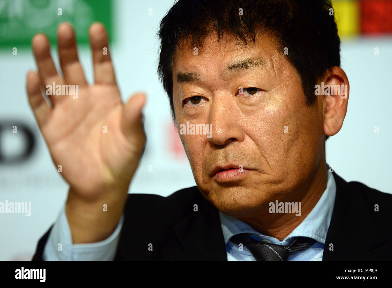 Berlin, Deutschland. 7. Juni 2017. Der Präsident der Internationalen Föderation der Gymnastik japanische Morinari Watanabe besucht eine Pressekonferenz auf der Deutschland-Turnfest in Berlin, Deutschland, 7. Juni 2017. Foto: Maurizio Gambarini/Dpa/Alamy Live News Stockfoto