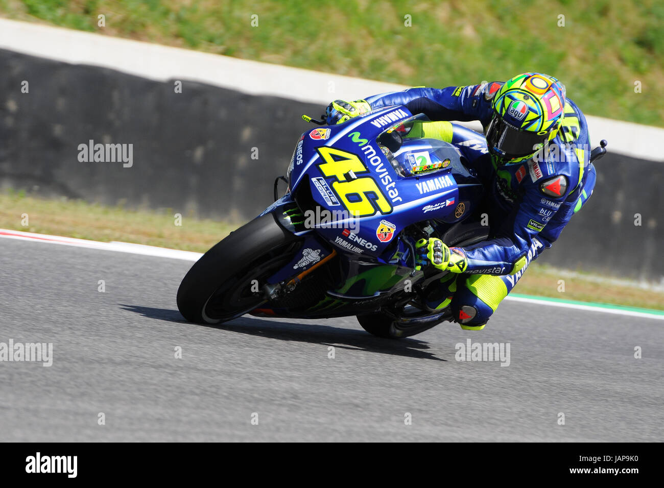 MUGELLO - Italien, Juni 2: Italienische Yamaha-Fahrer Valentino Rossi in 2017 MotoGP GP von Italien am 2. Juni 2017 Stockfoto