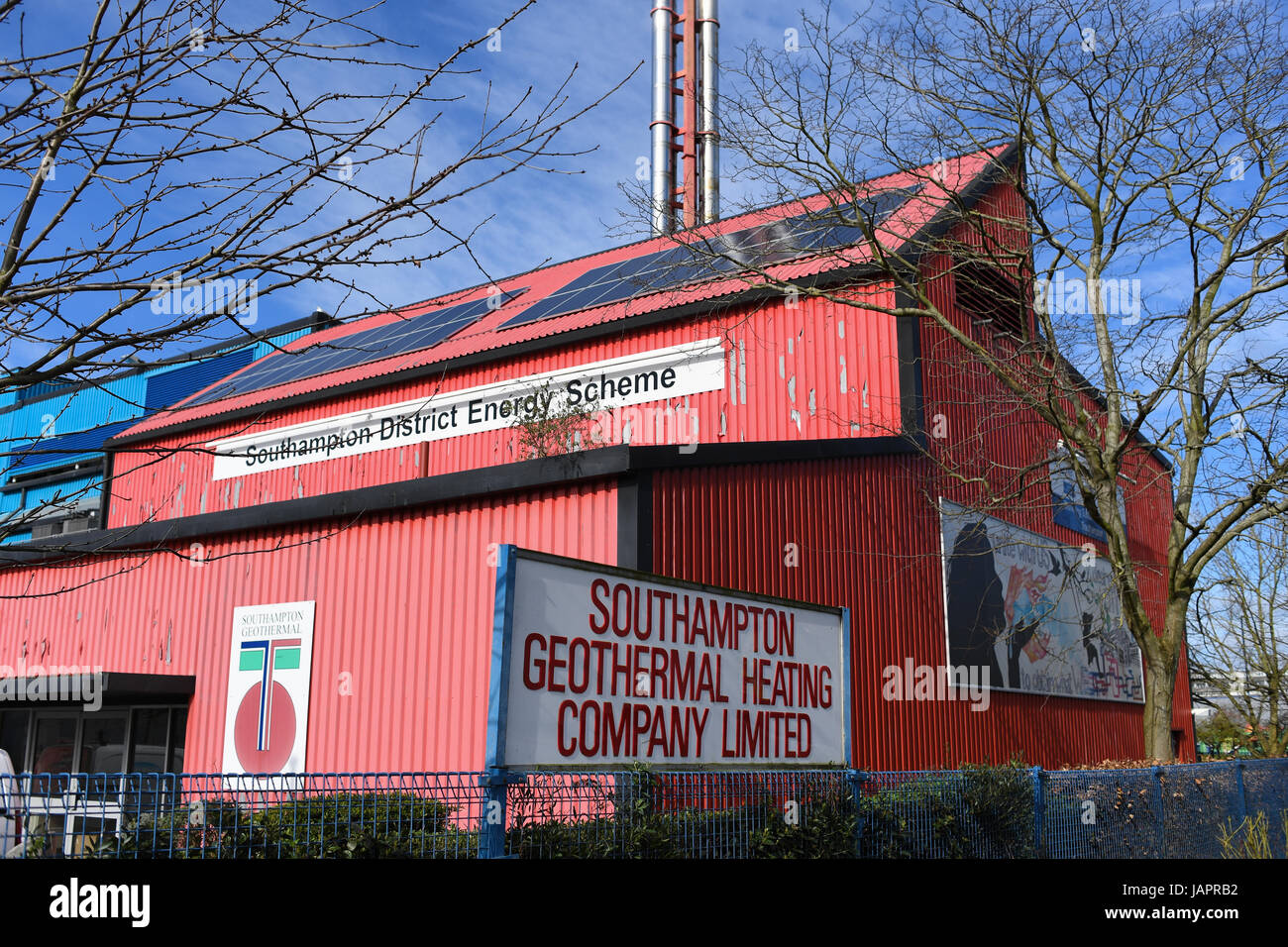 Southampton geothermische Heizung liefert, liegt im Herzen der Stadt Southampton das Geothermie-Kraftwerk Wärme quer durch die Stadt Stockfoto