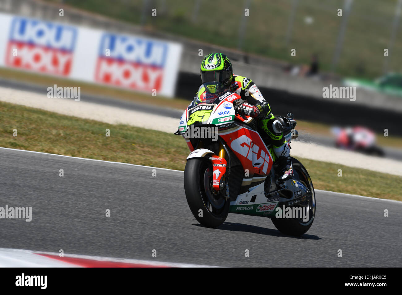 Mugello - Italien, Juni 3: Britische Honda LCR MotoGP Fahrer Cal Crutchlow auf 2017 OAKLEY GP von Italien in Mugello am 3. Juni 2017. Italien Stockfoto