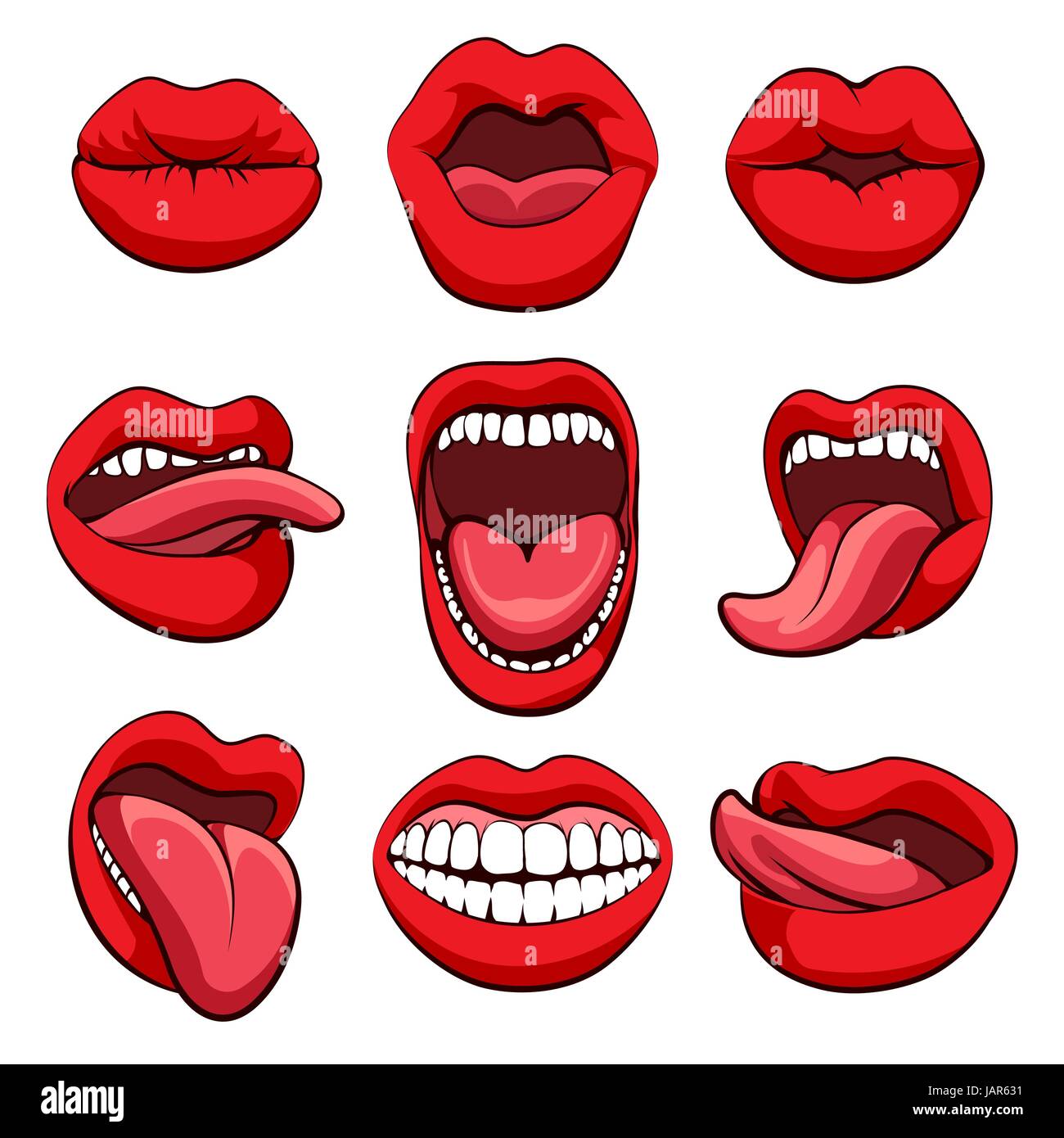 Vektor Mund ausdrücken oder Lippen Gesten-Icons auf weißem Hintergrund Stock Vektor