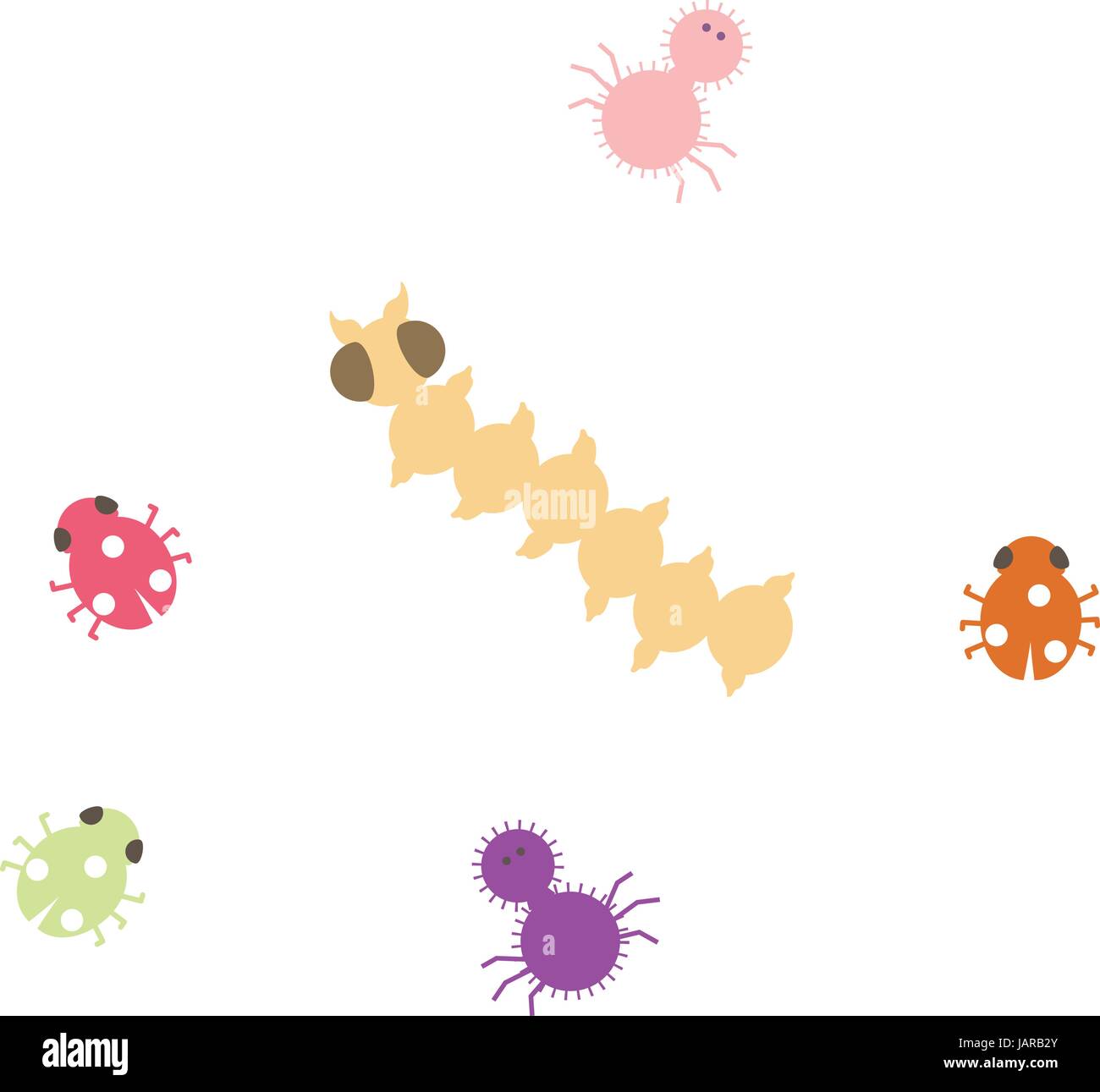 Diverse Bugs wie Spinnen, Marienkäfer und Caterpillers in niedliche Vektor-Stil Stock Vektor