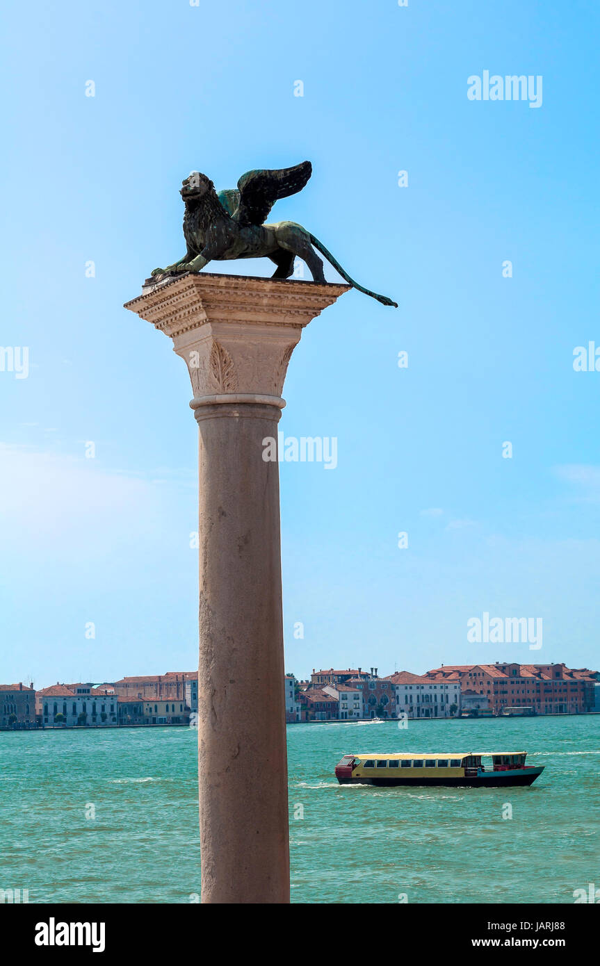 Historischen Spalte der Löwe von San Marco, Venedig, Italien. Stockfoto