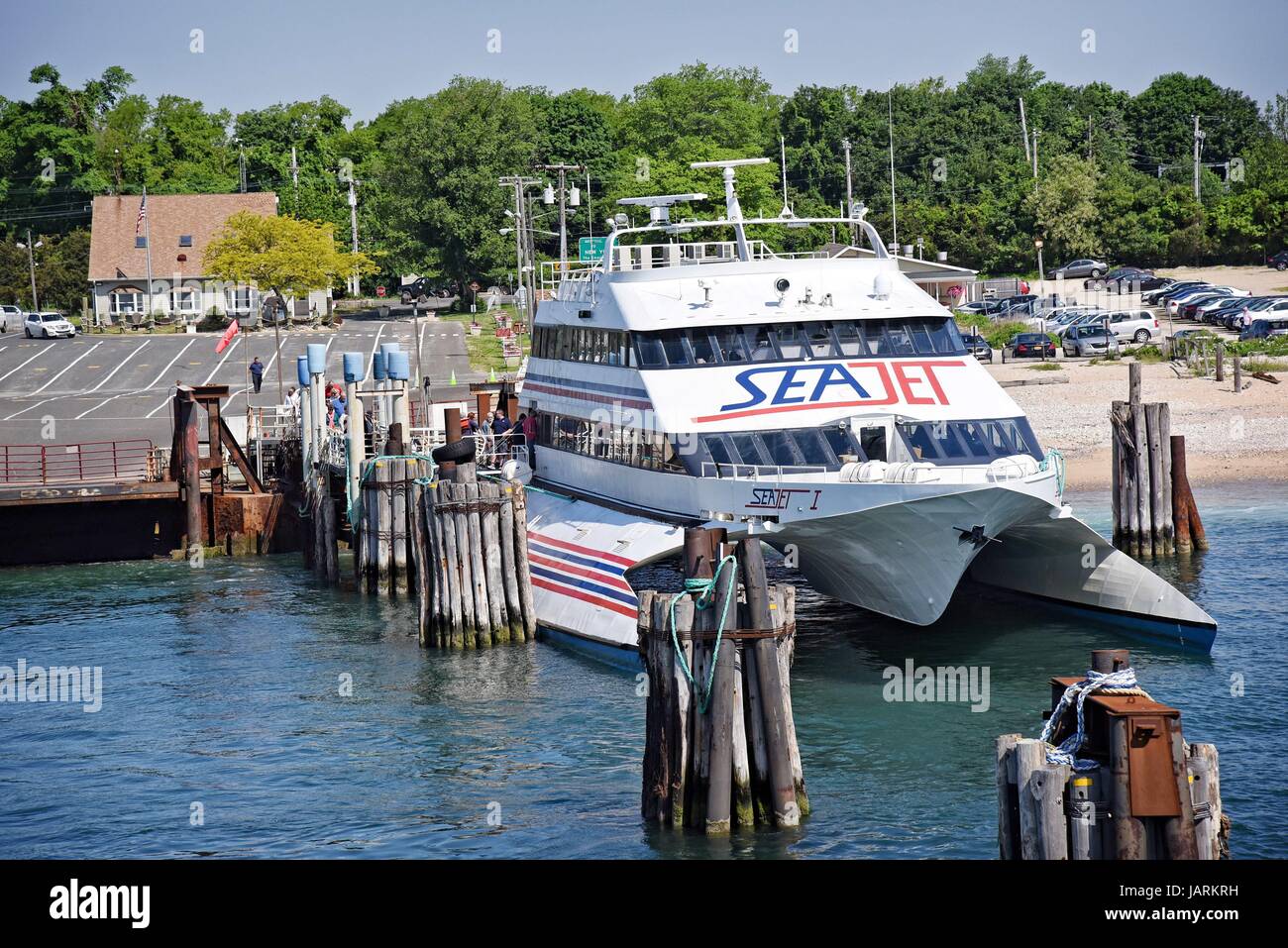 Die Seajet Cross Sound Ferry, die zwischen Orient Point Long Island New York und New London