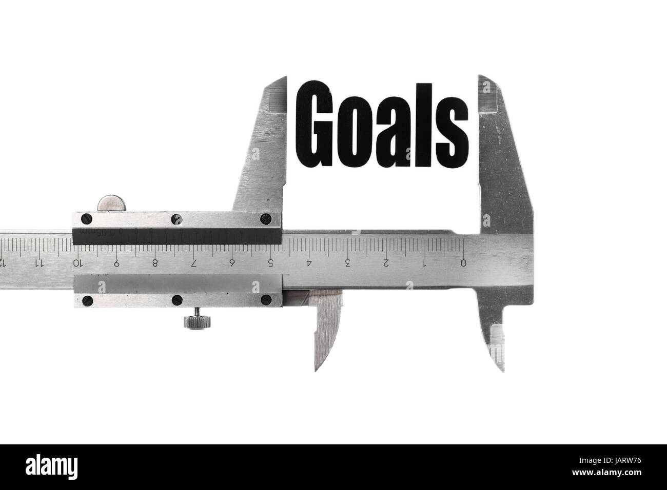 Nahaufnahme Bild von einem Bremssattel messen das Wort "Ziele" Stockfoto