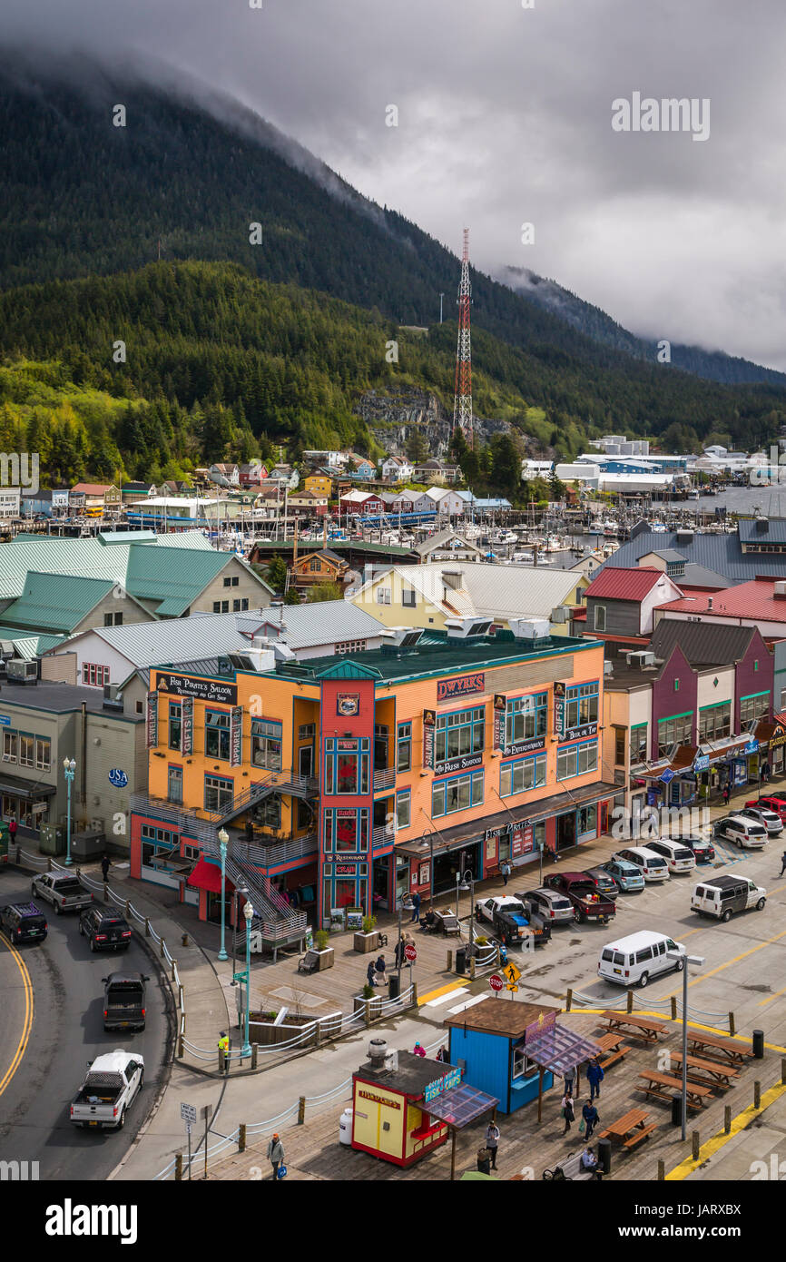 Straßen der Stadt Ketchikan, Alaska, USA. Stockfoto