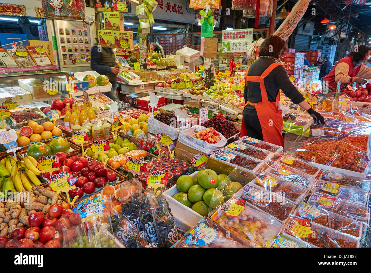 Obst-Stall, Yau Ma Tei Großhandel Obstmarkt, Yau Ma Tei, Kowloon, Hong Kong, China Stockfoto
