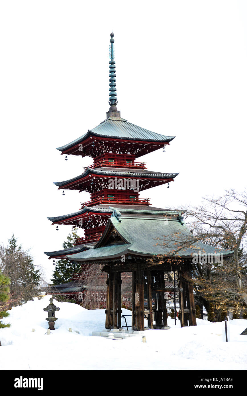 Saishoin Tempel in Hirosaki im Winter. Stockfoto