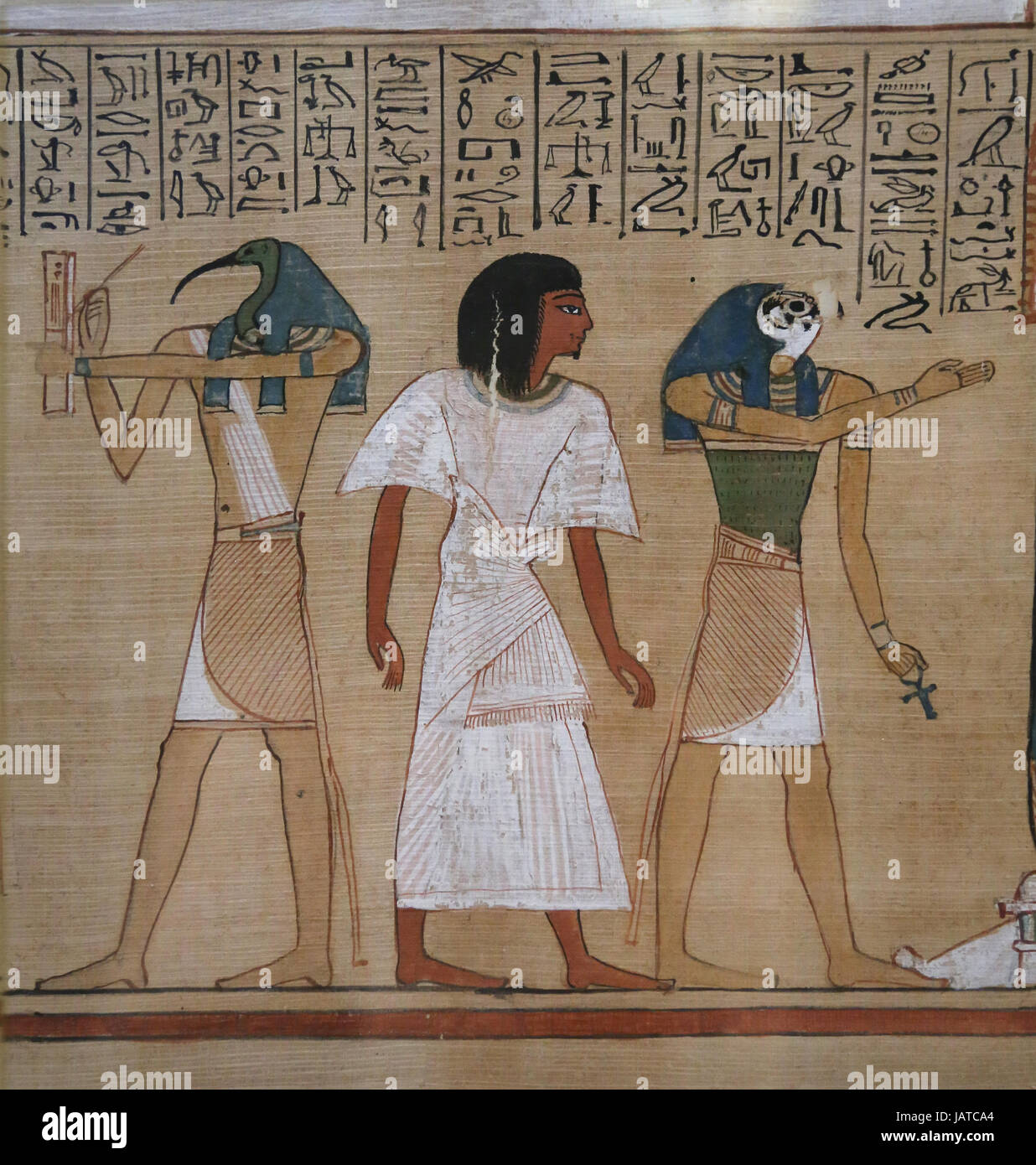 Book of the Dead. Urteil vom Schreiber Hunefer. 19. Dynastie. 1300 BCE. Thoth, Hunefer und Horus. British Museum. London. Stockfoto