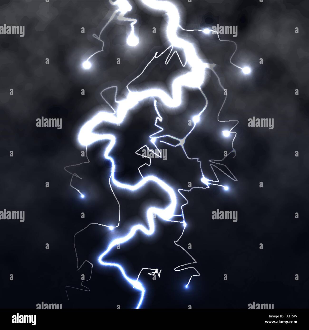 Blitzstrahl Licht Donner Funken auf schwarzem Hintergrund mit Wolken. Vektor Funken Strom oder Blitzschlag Explosion Sturm oder Thunderbolt im Himmel. Natürliche Stock Vektor