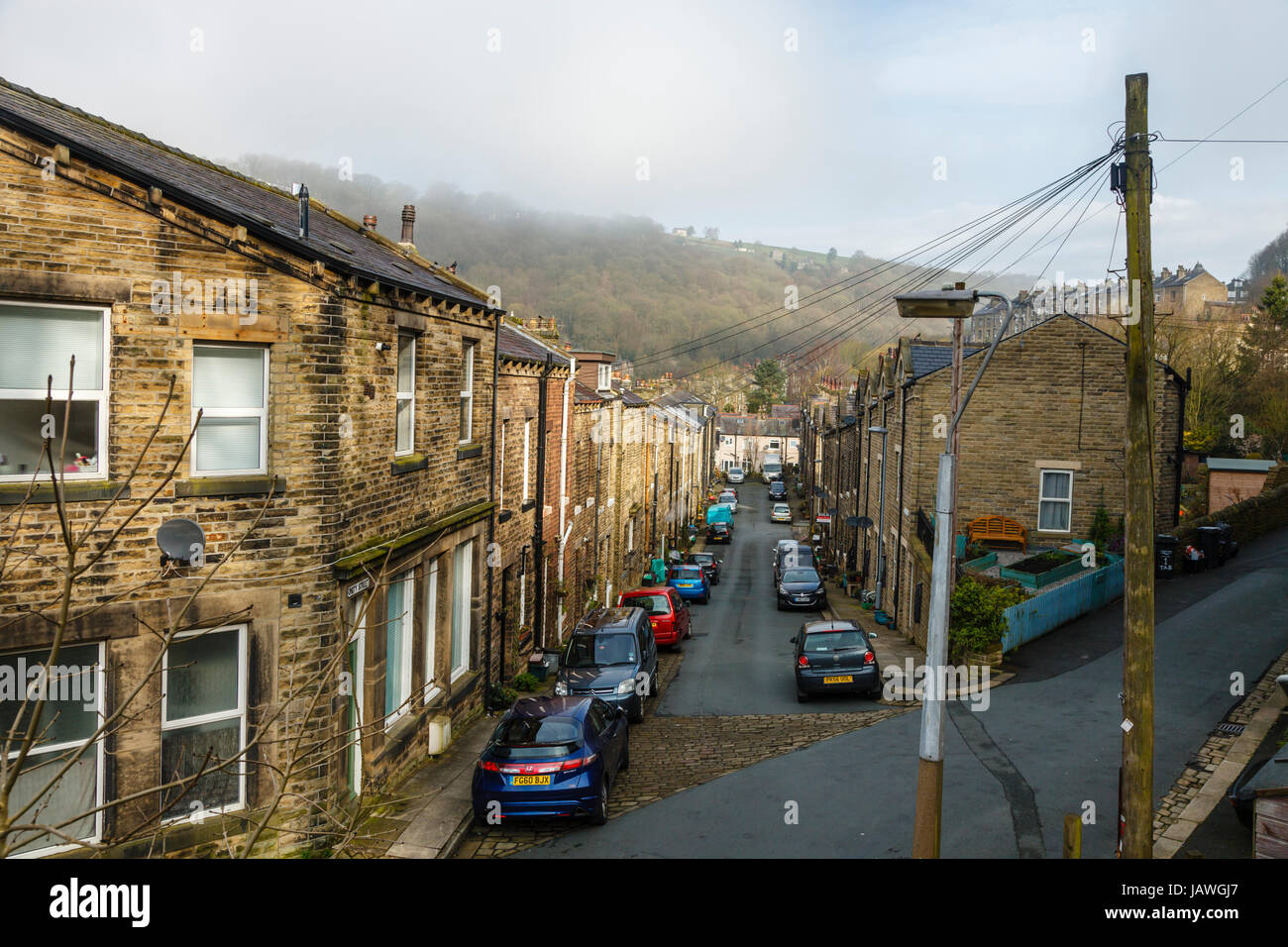 Union Street, eine typische Straße in der Pennine Millt eigenen Hebden Bridge, Caldedale, West Yorkshire, England, UK Stockfoto