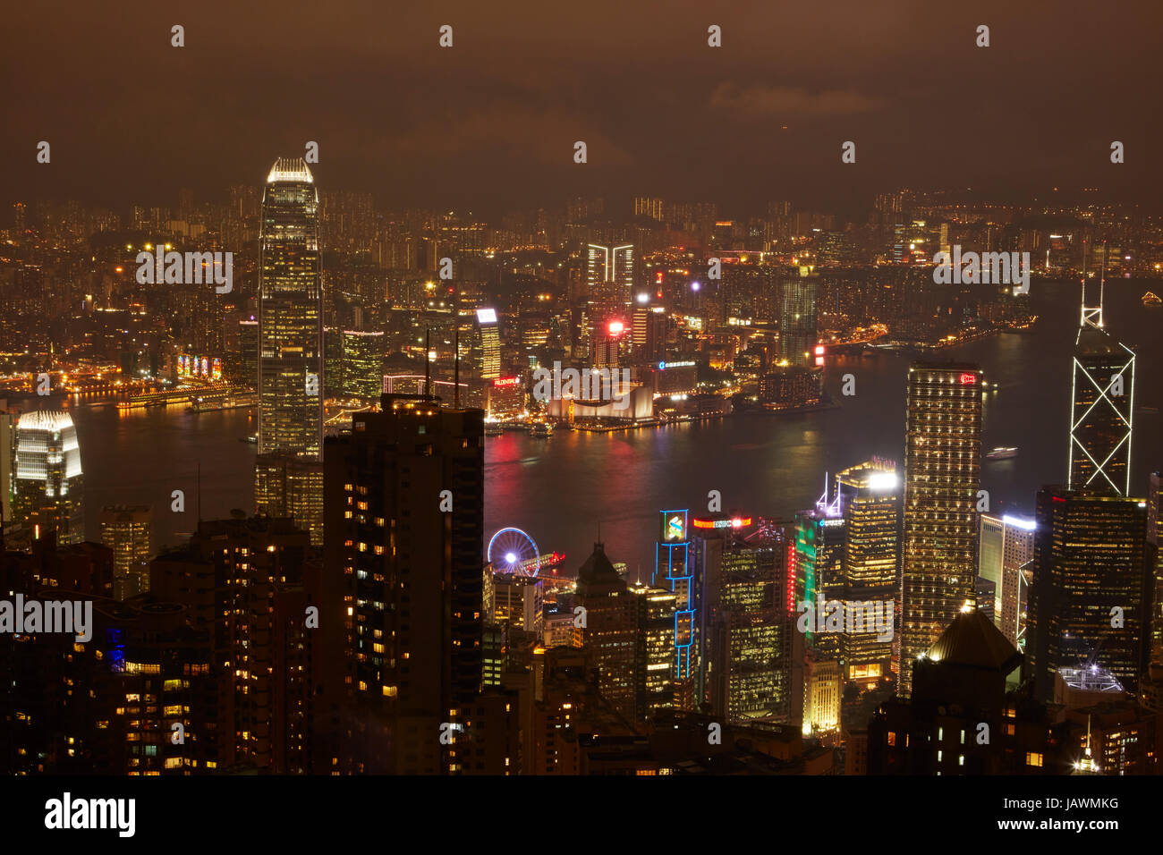 Blick auf Kowloon, Victoria Harbour und zentral, vom Victoria Peak, Hong Kong Island, Hongkong, China Stockfoto